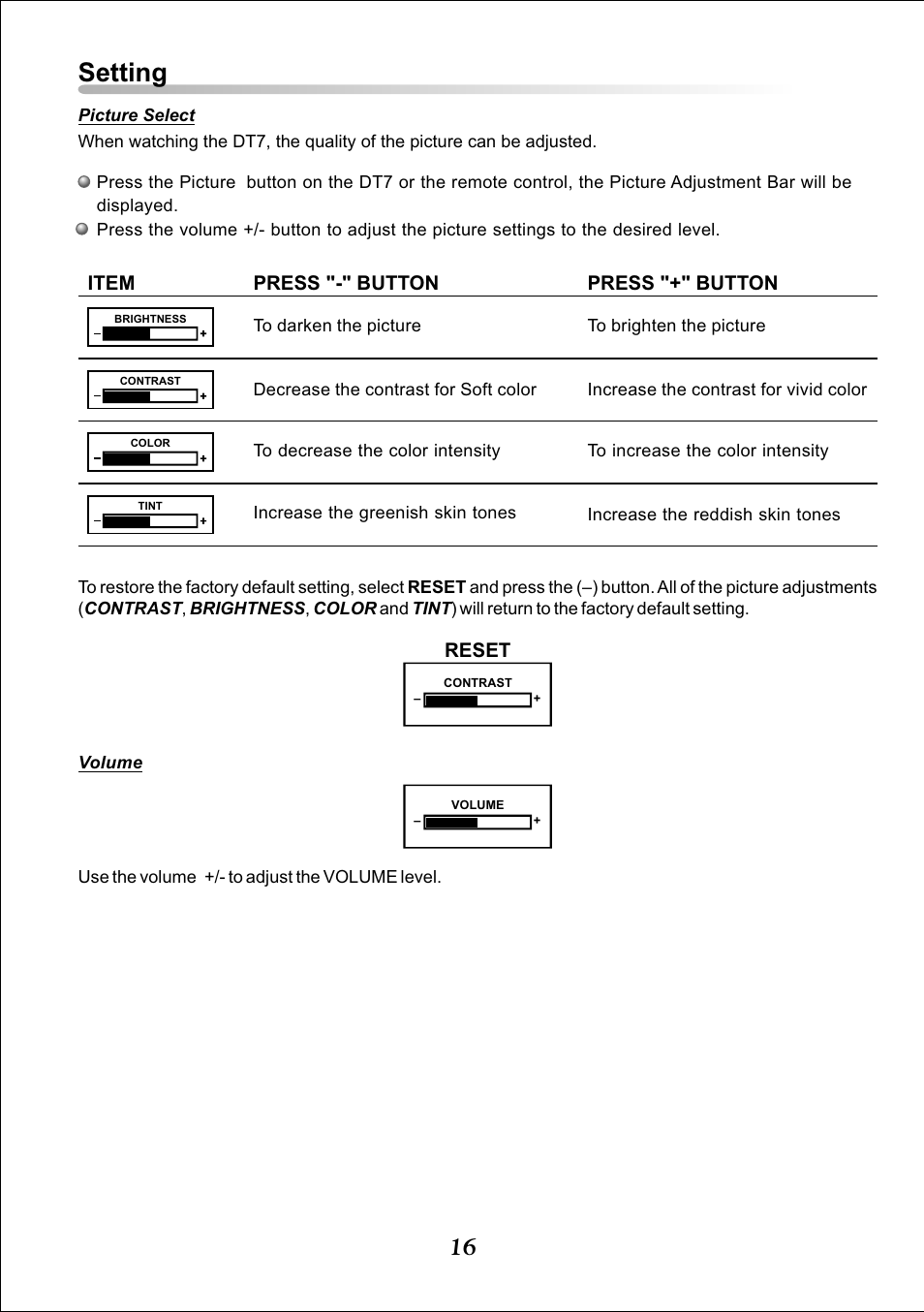 Setting | Audiovox DT7 User Manual | Page 16 / 24
