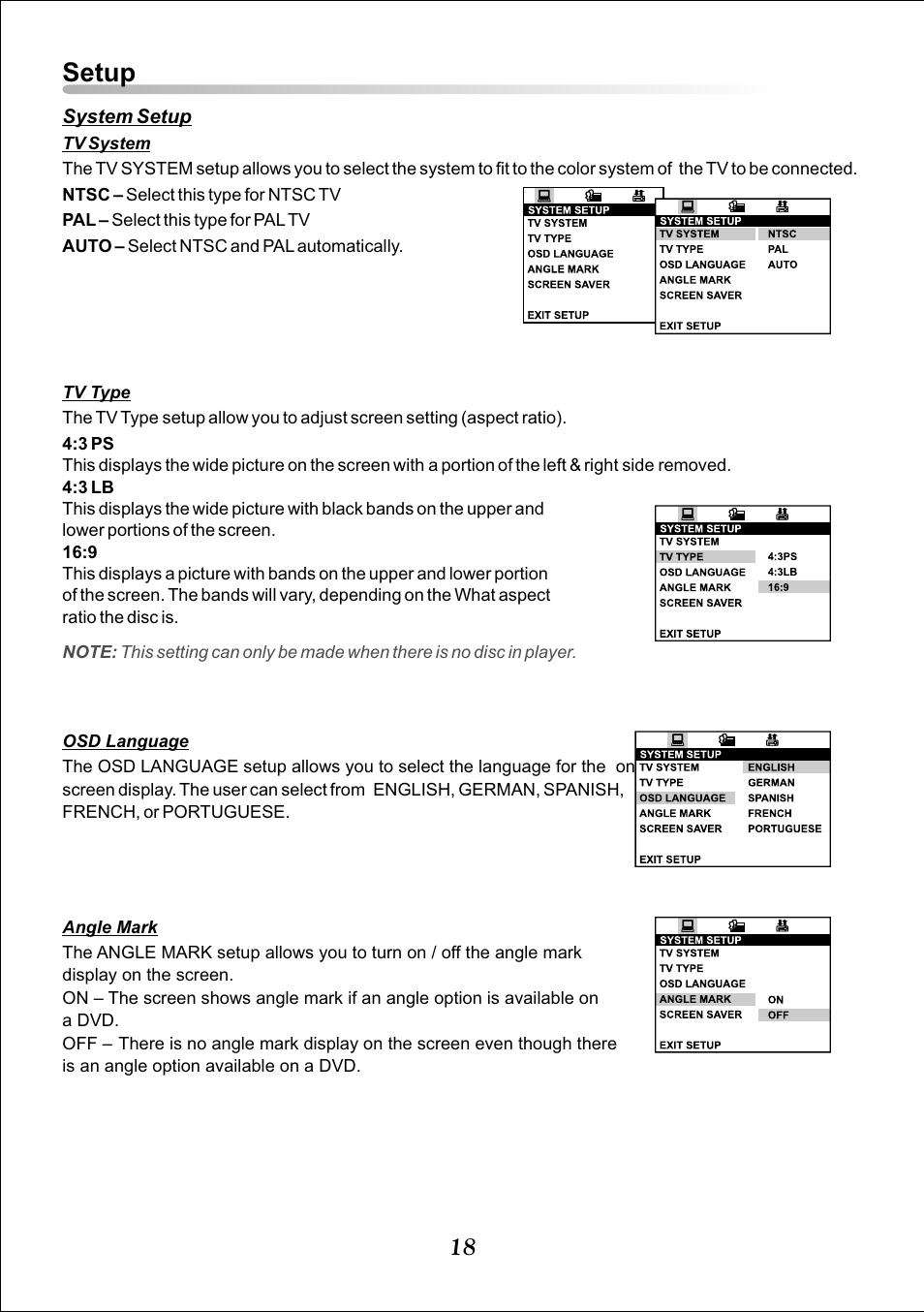 Setup | Audiovox DT7 User Manual | Page 18 / 24