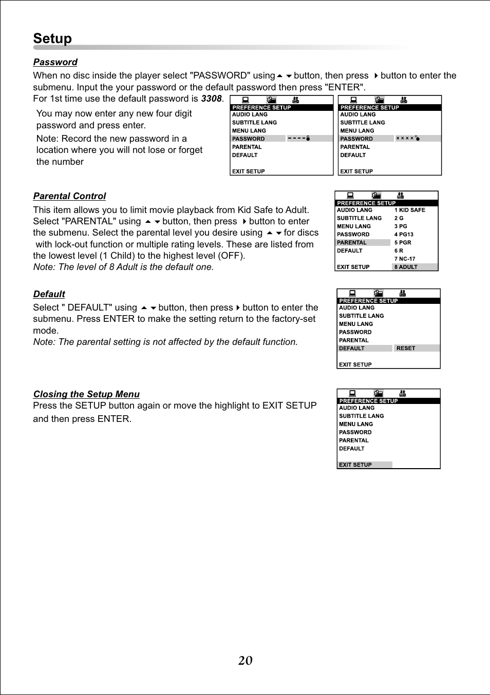 Setup | Audiovox DT7 User Manual | Page 20 / 24