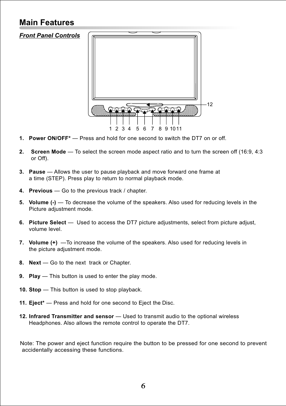 Main features | Audiovox DT7 User Manual | Page 6 / 24