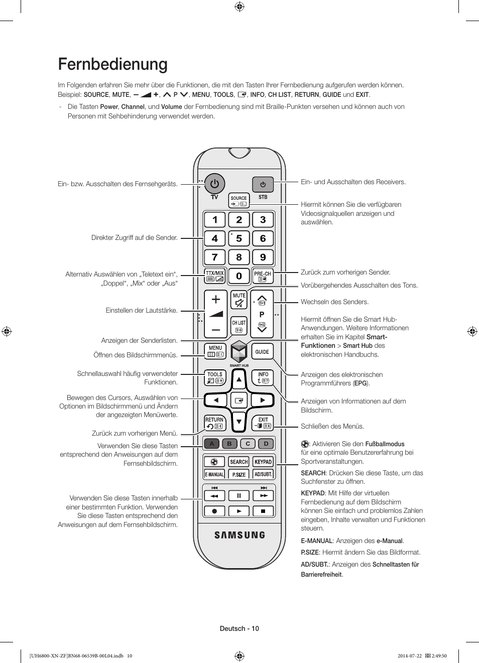 Fernbedienung | Samsung UE48H6800AW User Manual | Page 50 / 81