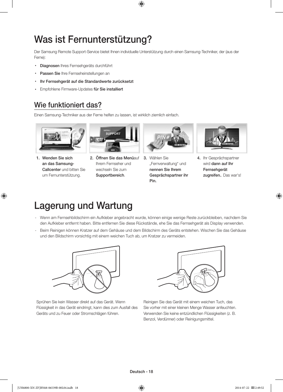 Was ist fernunterstützung, Lagerung und wartung, Wie funktioniert das | Samsung UE48H6800AW User Manual | Page 58 / 81