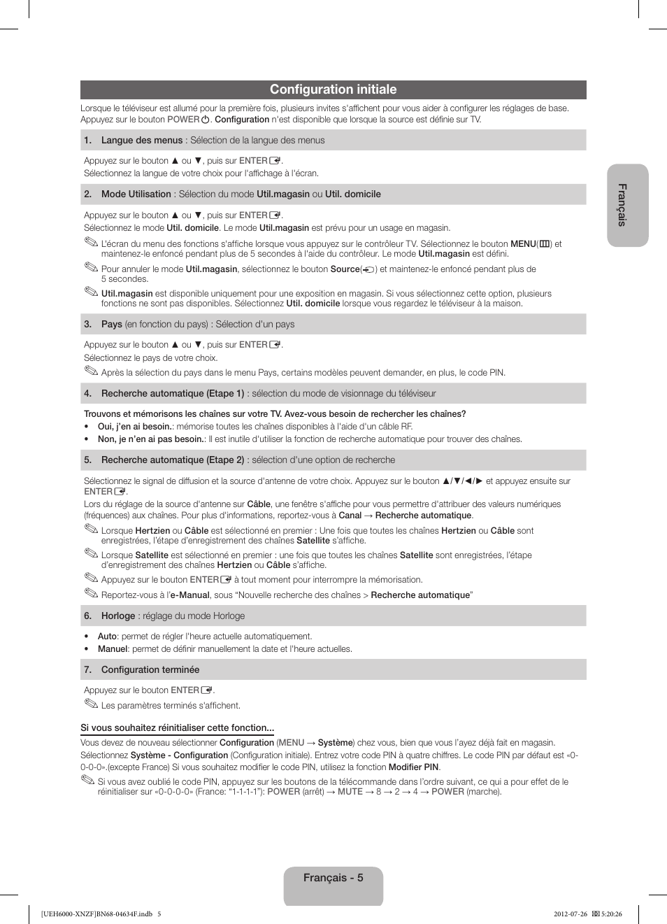 Configuration initiale | Samsung UE60EH6000S User Manual | Page 17 / 49