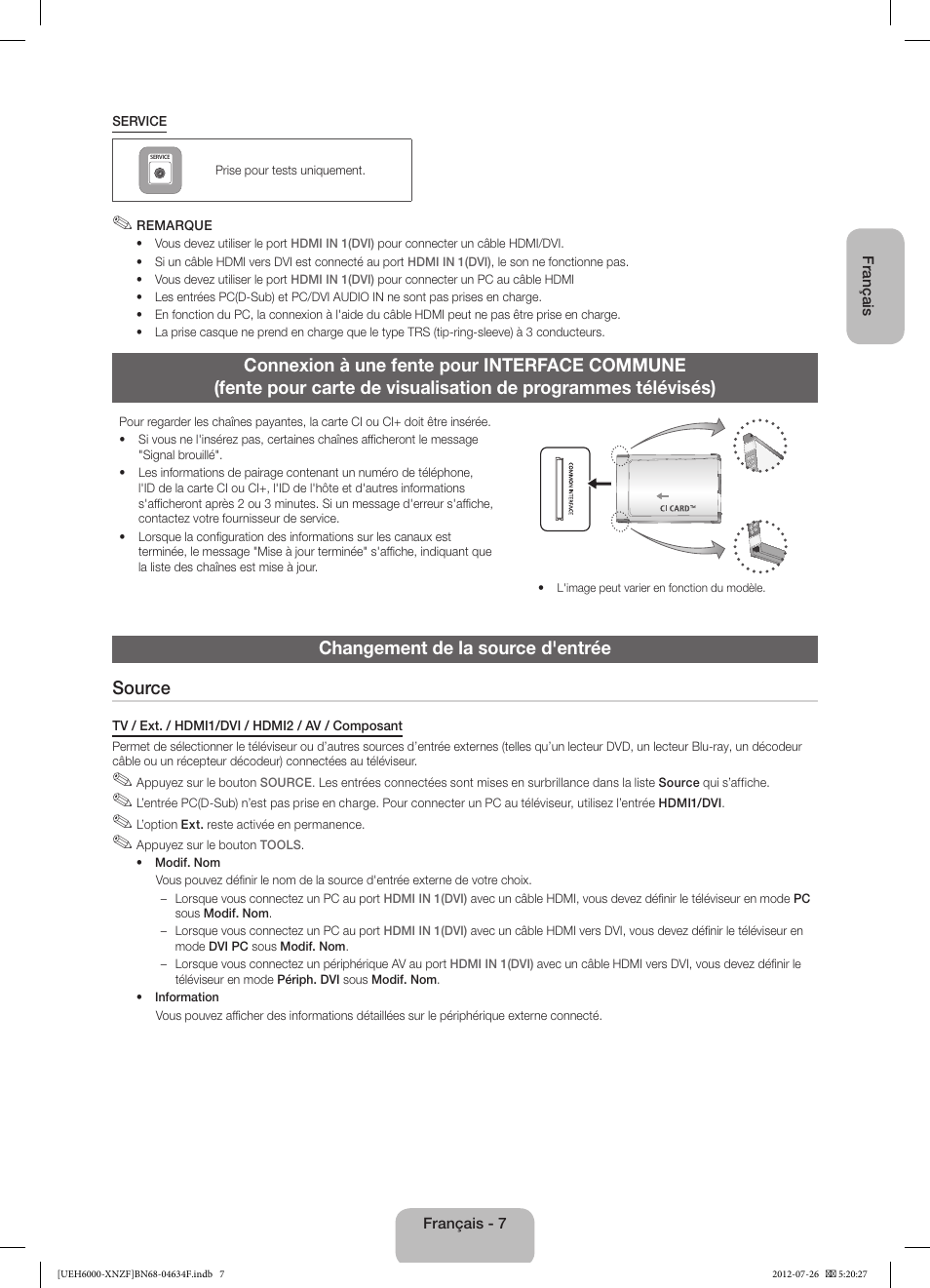 Changement de la source d'entrée source | Samsung UE60EH6000S User Manual | Page 19 / 49