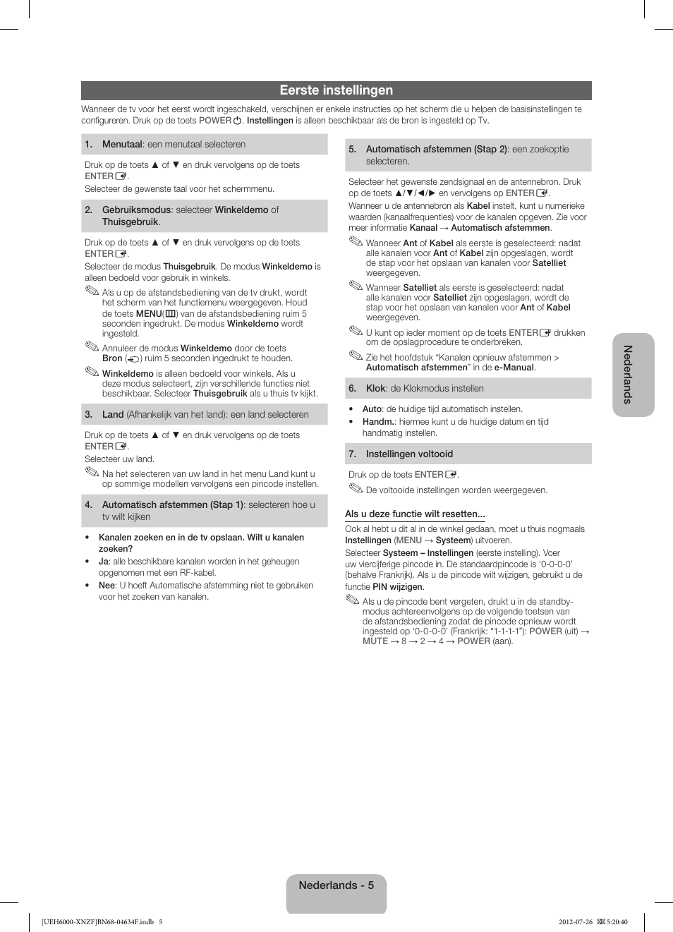 Eerste instellingen | Samsung UE60EH6000S User Manual | Page 41 / 49