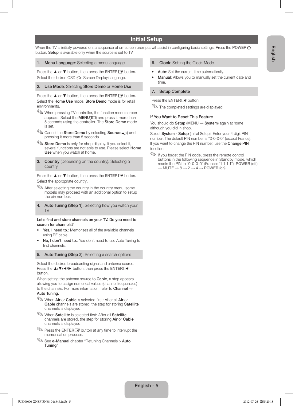 Initial setup | Samsung UE60EH6000S User Manual | Page 5 / 49