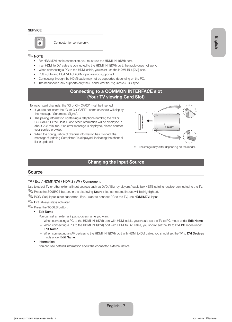 Changing the input source source | Samsung UE60EH6000S User Manual | Page 7 / 49