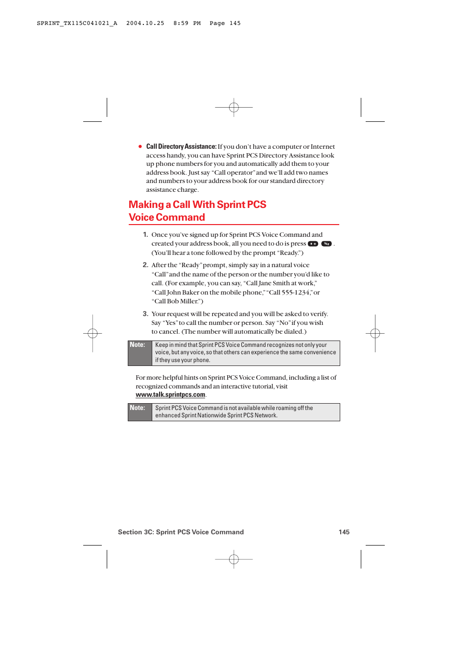 Making a call with sprint pcs voice command | Audiovox PM-8912 User Manual | Page 154 / 201