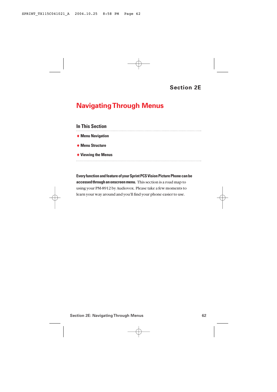 2e. navigating through menus, Navigating through menus | Audiovox PM-8912 User Manual | Page 71 / 201