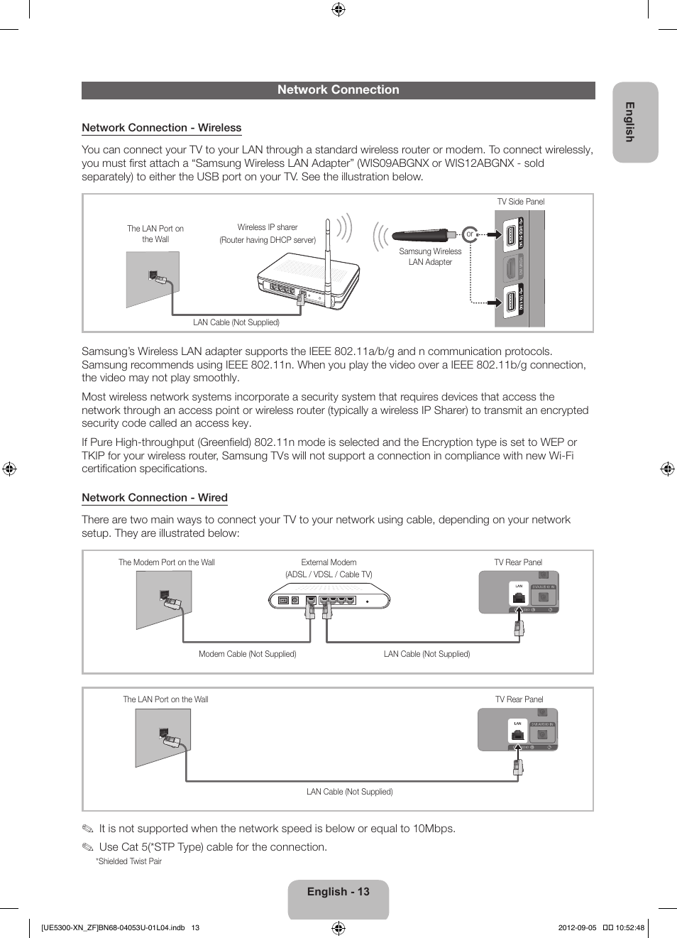 Network connection | Samsung UE32EH5300W User Manual | Page 13 / 88
