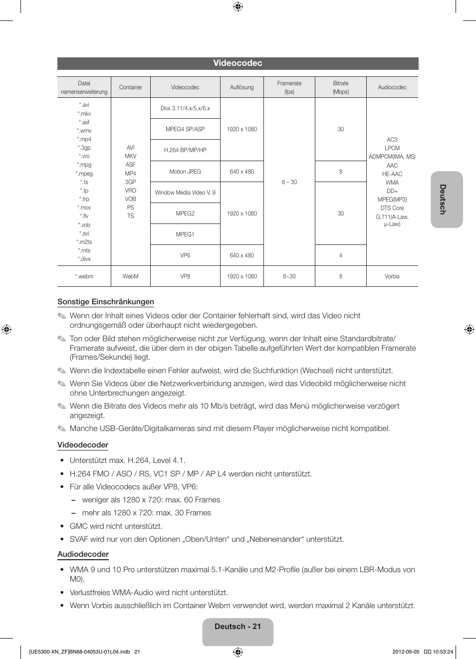 Videocodec | Samsung UE32EH5300W User Manual | Page 65 / 88