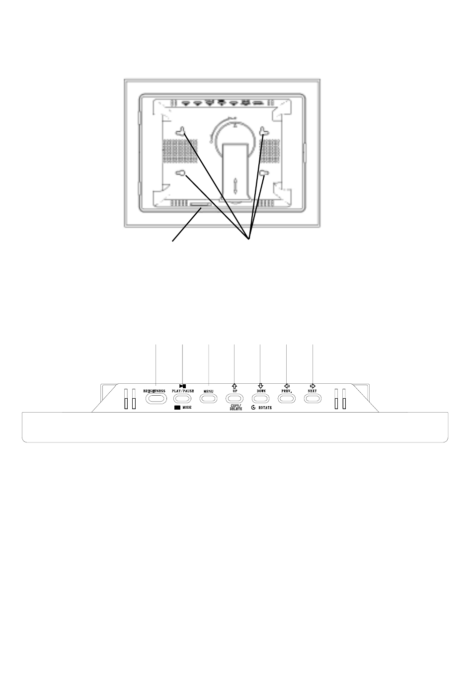 Eyeholes for wall mounting cr2025 backup battery | Audiovox DPF908 User Manual | Page 5 / 16