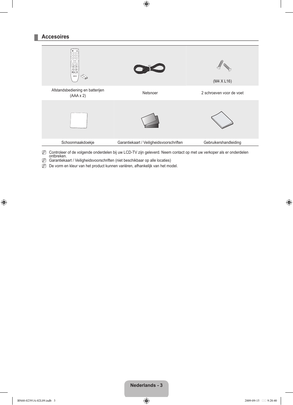 Accesoires | Samsung LE22B450C8W User Manual | Page 107 / 314