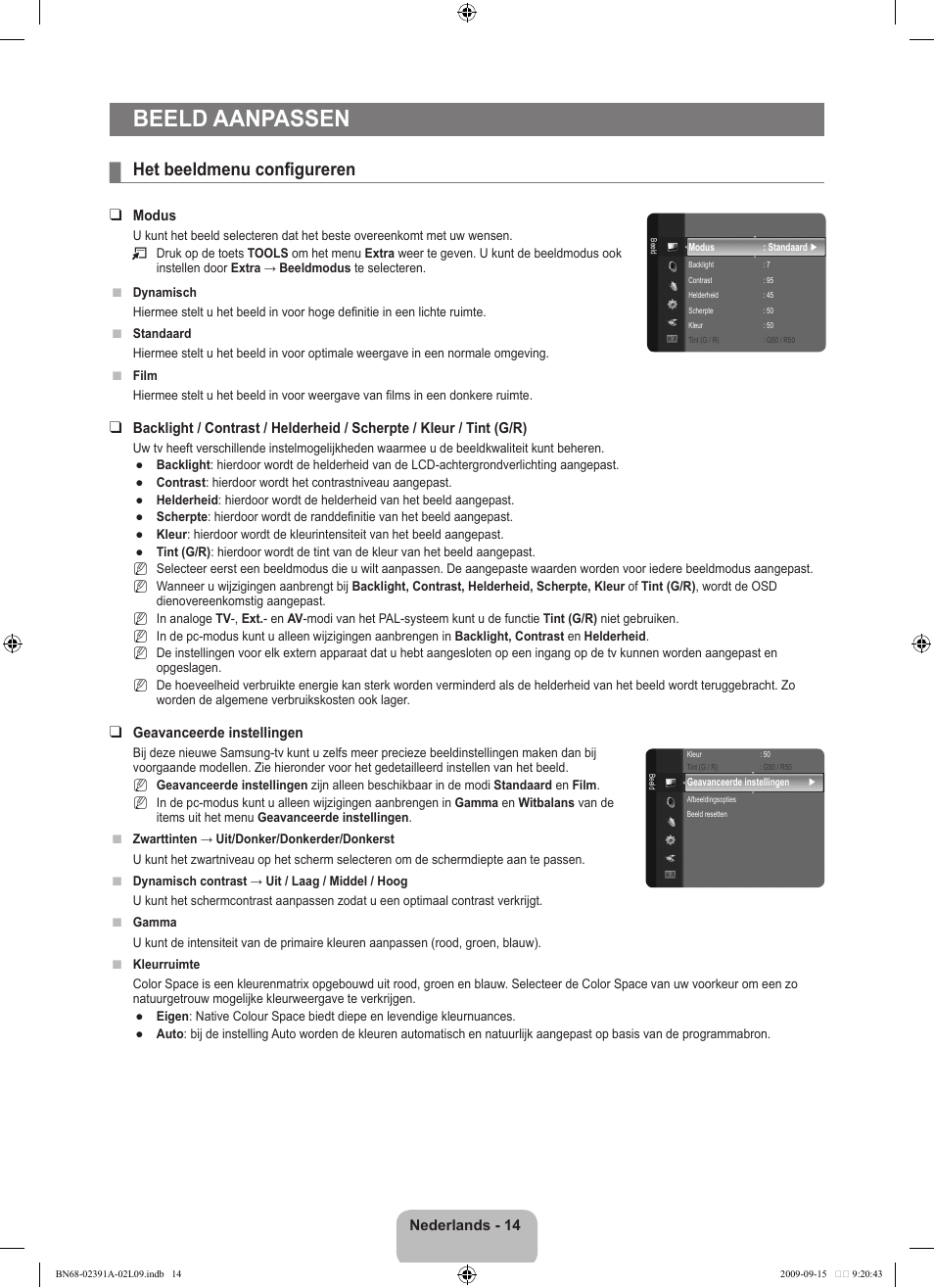 Beeld aanpassen, Het beeldmenu configureren | Samsung LE22B450C8W User Manual | Page 118 / 314
