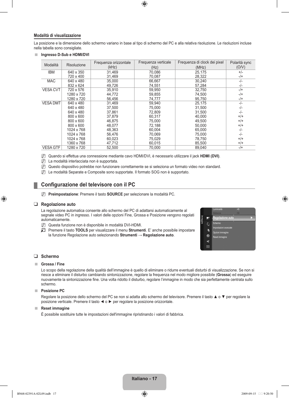 Configurazione del televisore con il pc | Samsung LE22B450C8W User Manual | Page 155 / 314