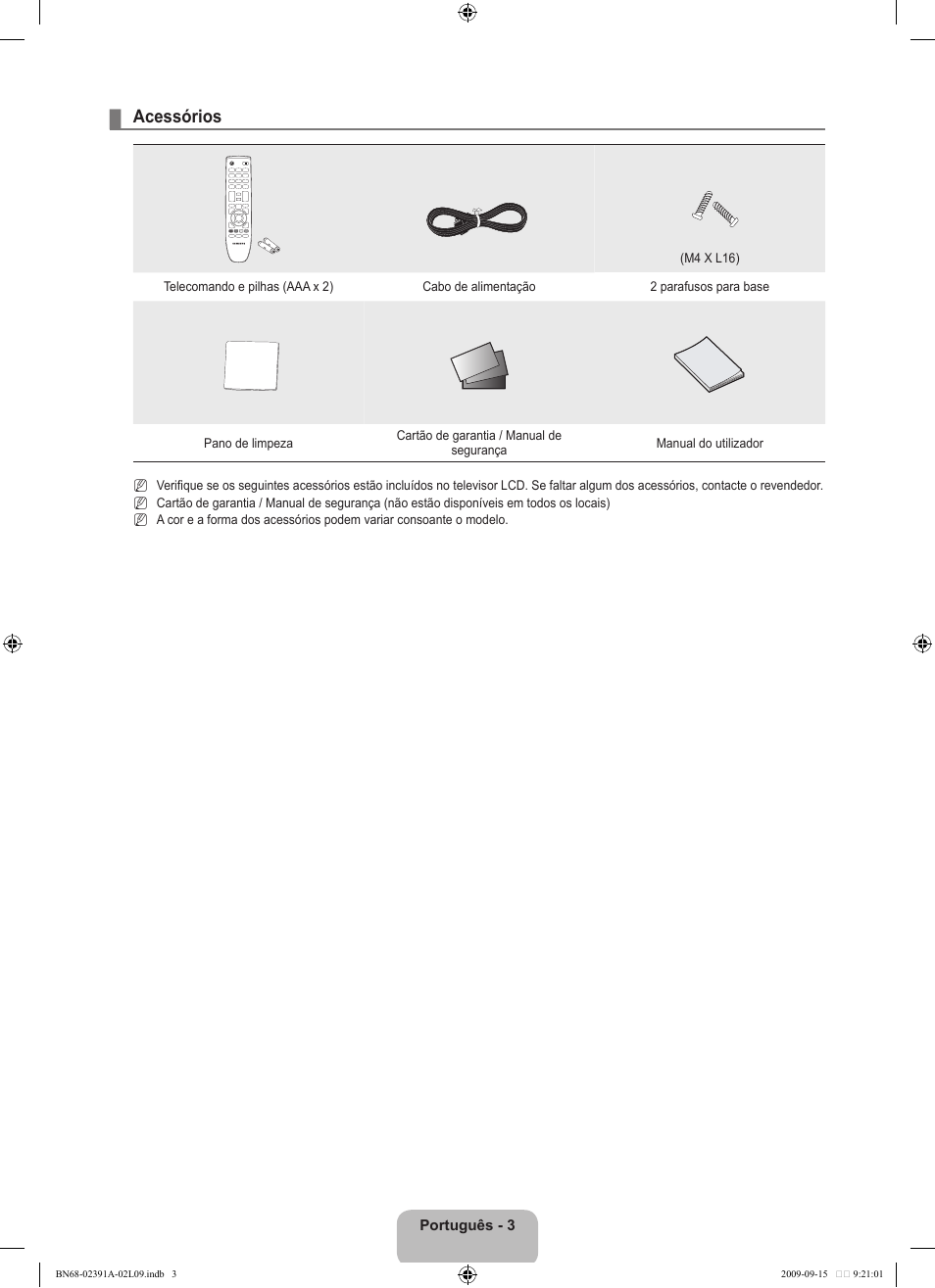Acessórios | Samsung LE22B450C8W User Manual | Page 209 / 314