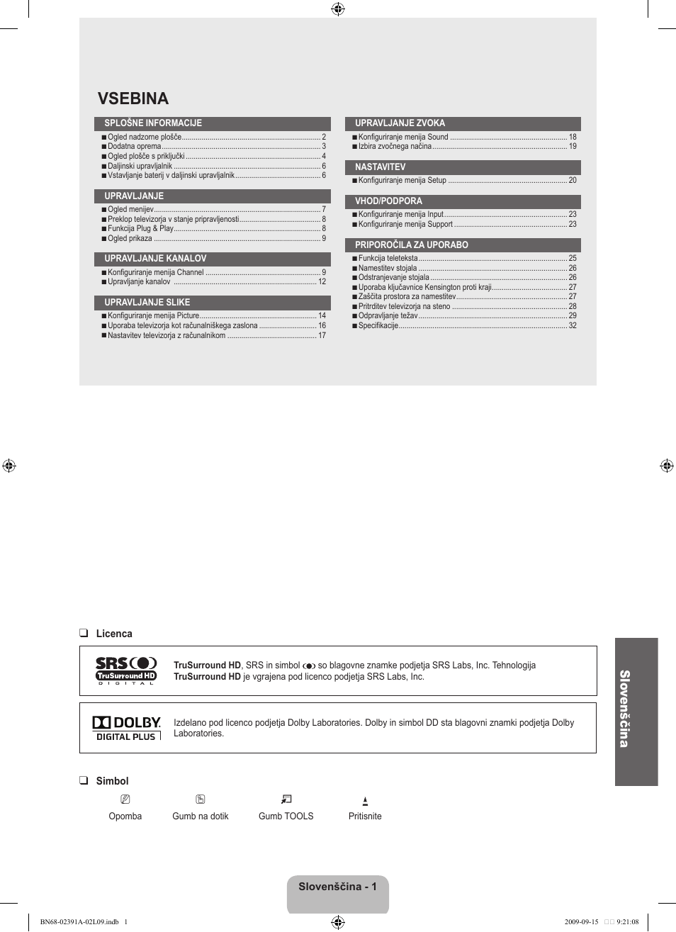 Vsebina, Slo venščina | Samsung LE22B450C8W User Manual | Page 241 / 314