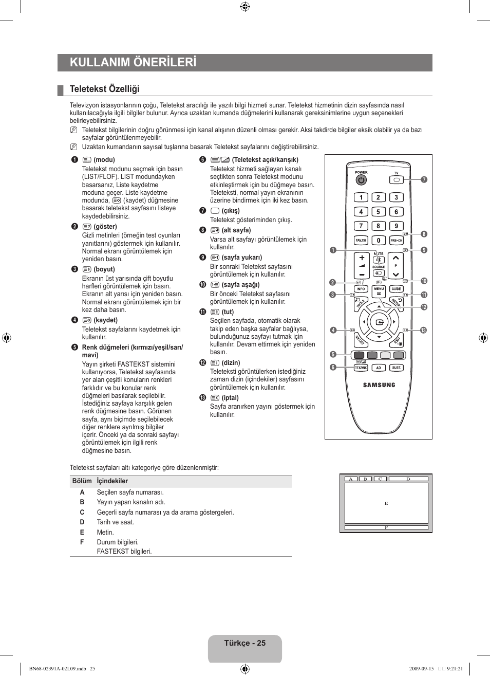 Kullanim önerileri, Teletekst özelliği | Samsung LE22B450C8W User Manual | Page 299 / 314