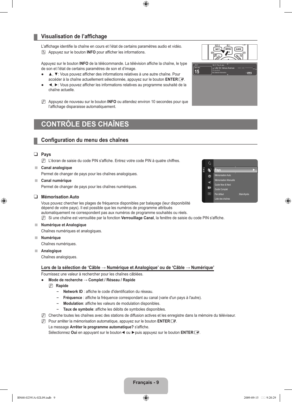 Contrôle des chaînes, Visualisation de l’affichage, Configuration du menu des chaînes | Samsung LE22B450C8W User Manual | Page 45 / 314