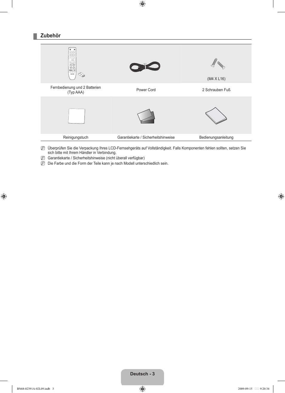 Zubehör | Samsung LE22B450C8W User Manual | Page 73 / 314