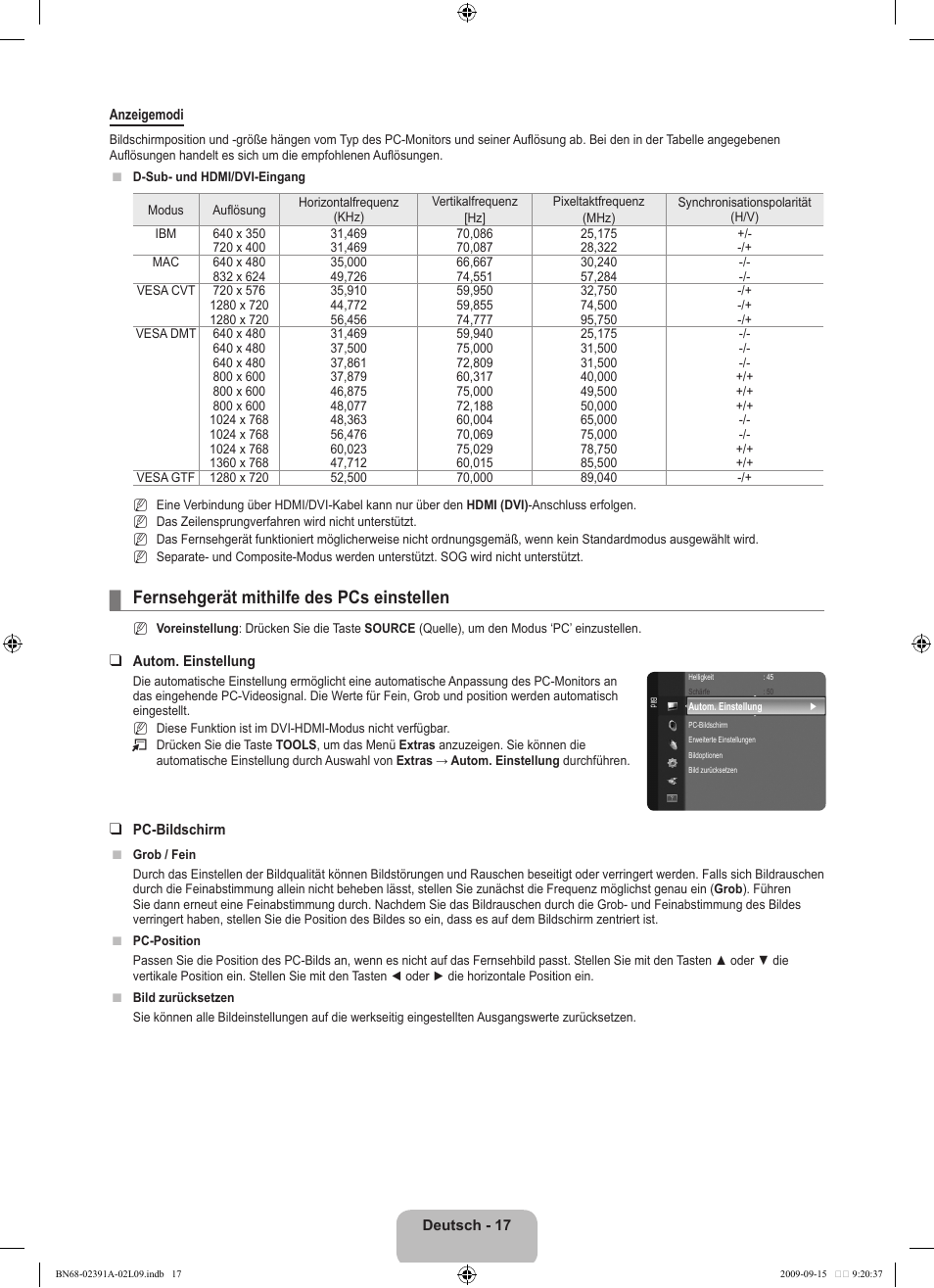 Fernsehgerät mithilfe des pcs einstellen | Samsung LE22B450C8W User Manual | Page 87 / 314