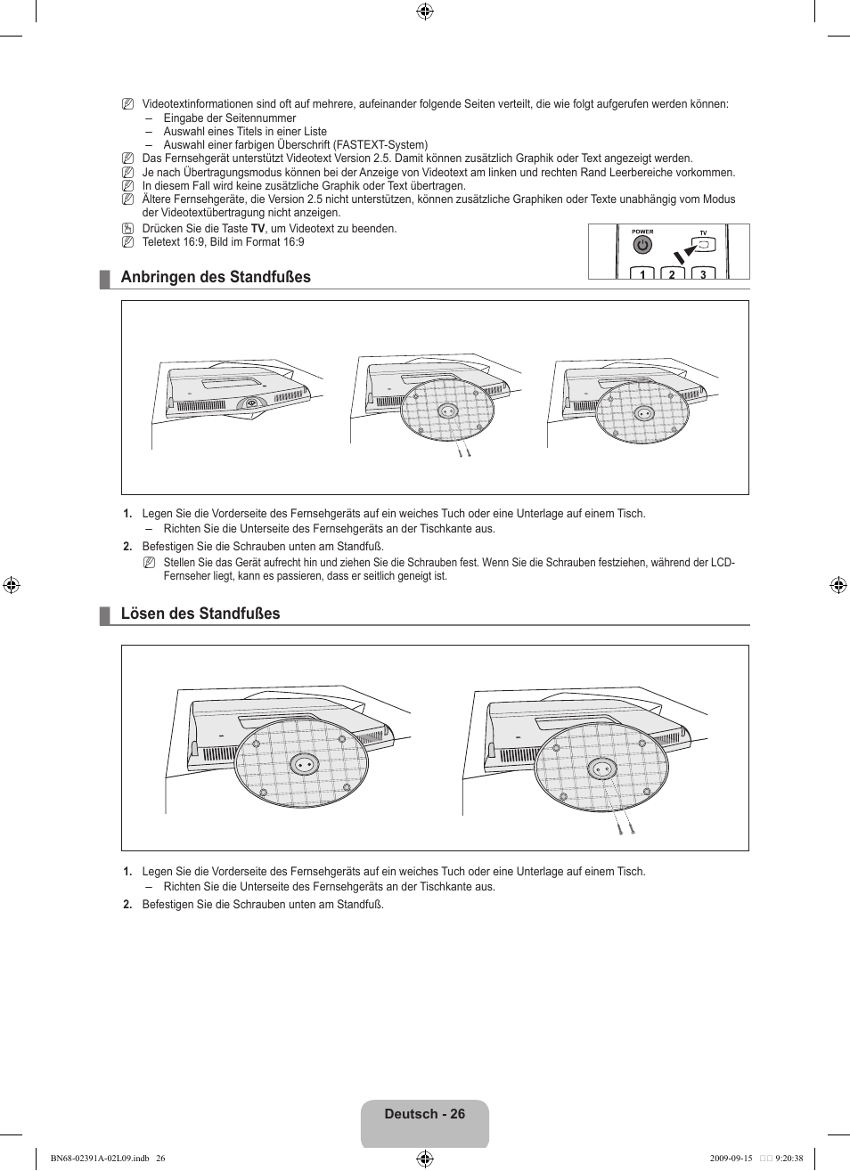 Anbringen des standfußes, Lösen des standfußes | Samsung LE22B450C8W User Manual | Page 96 / 314