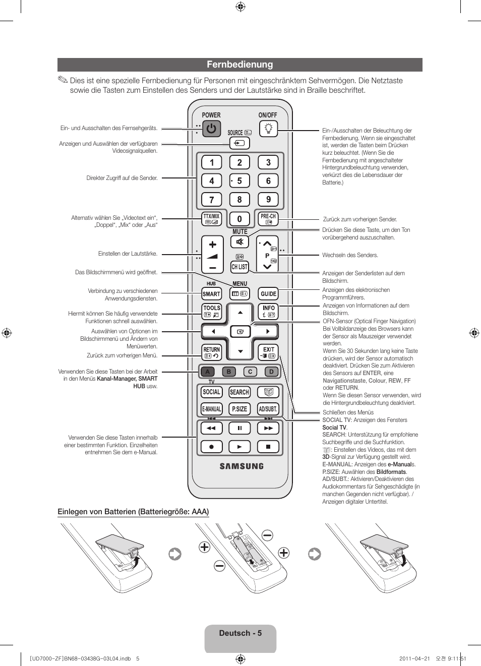 Fernbedienung | Samsung UE40D7000LS User Manual | Page 45 / 82