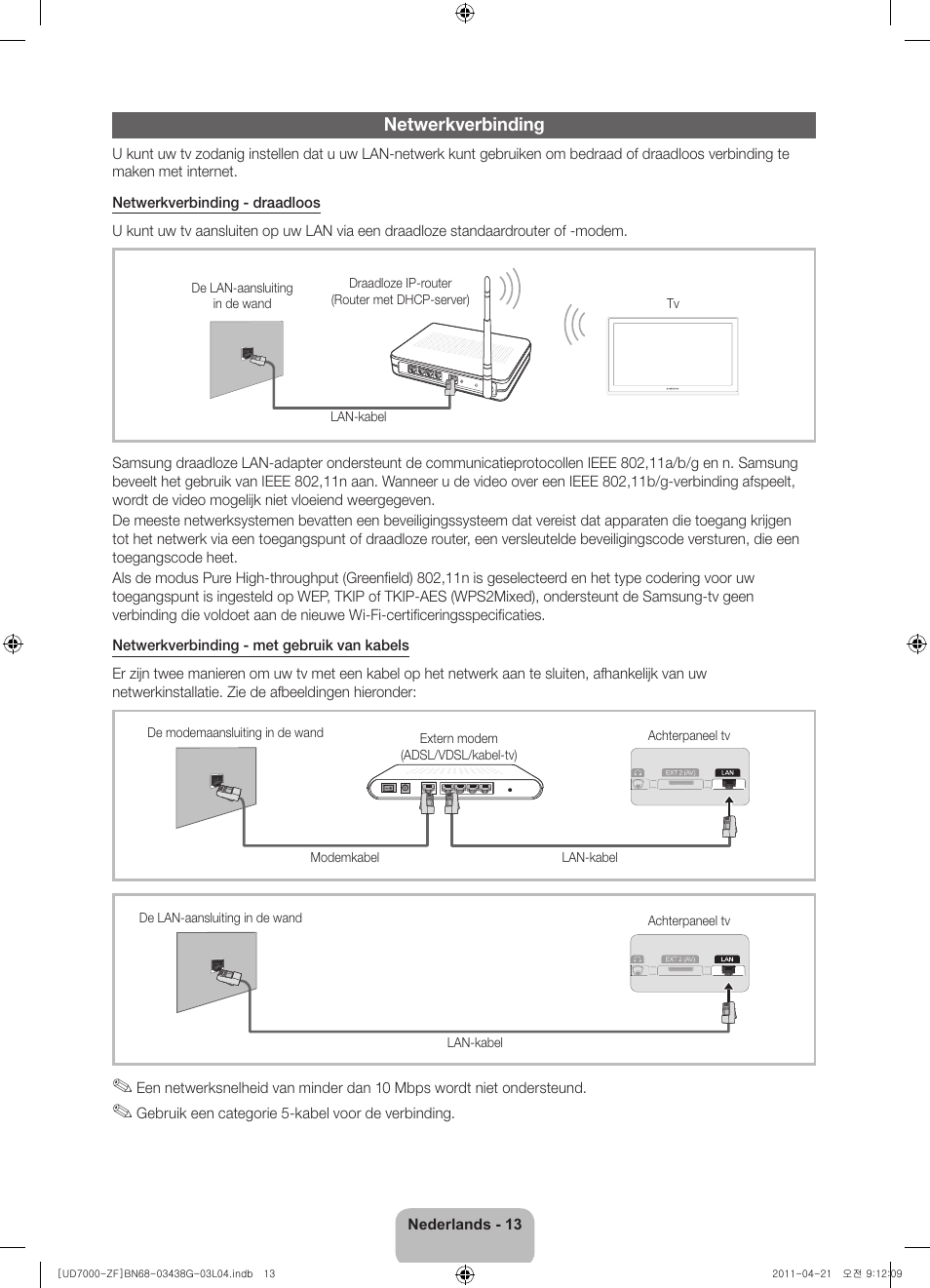 Netwerkverbinding | Samsung UE40D7000LS User Manual | Page 73 / 82