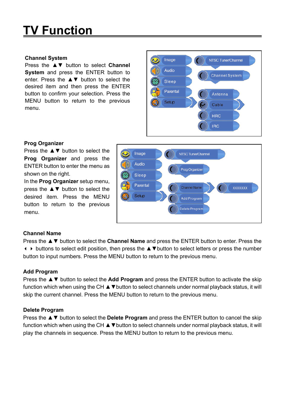 Tv function | Audiovox FPE1506DV User Manual | Page 27 / 45