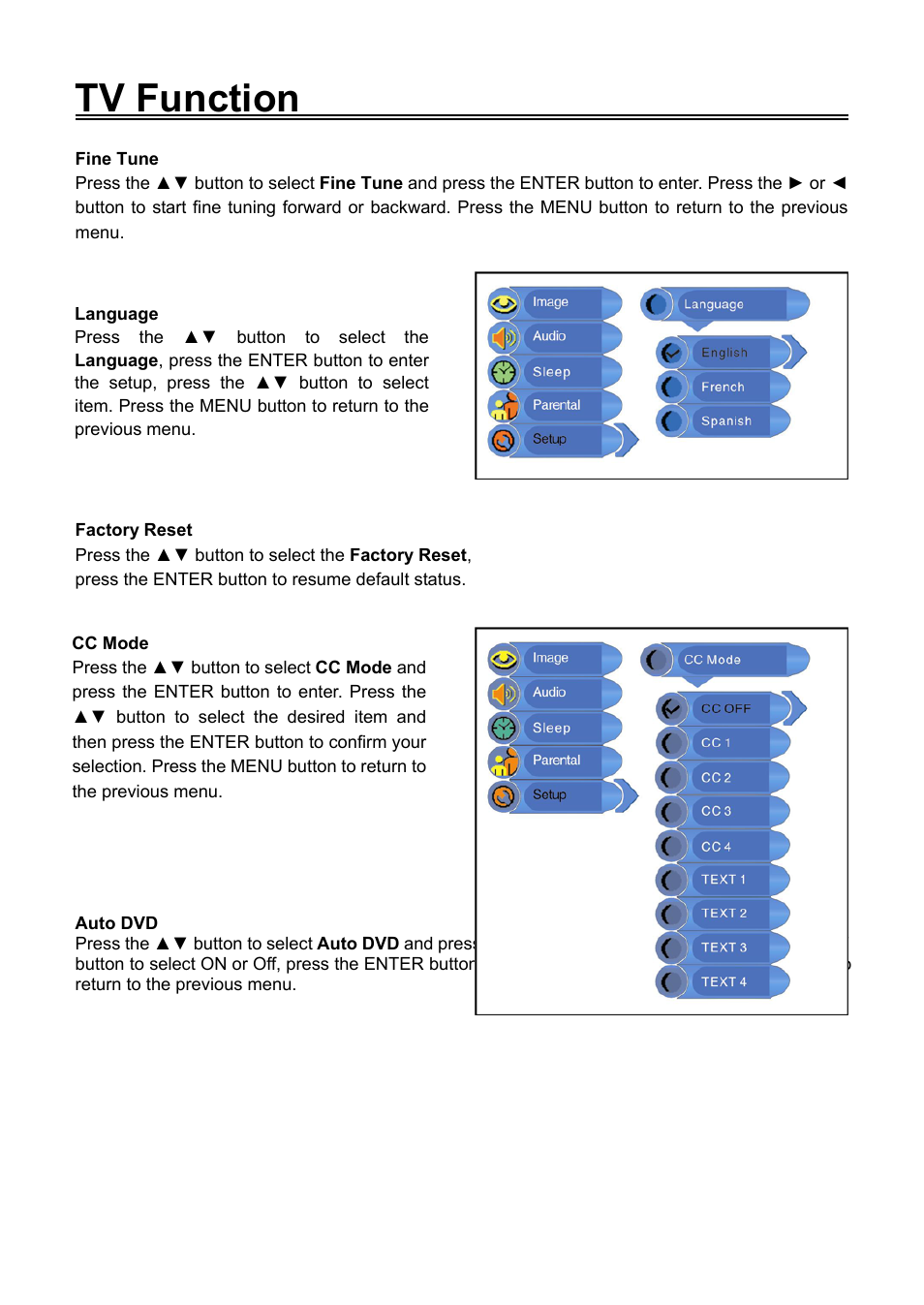 Tv function | Audiovox FPE1506DV User Manual | Page 28 / 45
