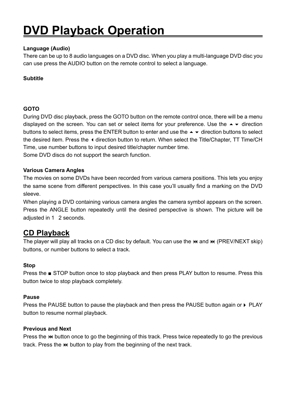Dvd playback operation, Cd playback | Audiovox FPE1506DV User Manual | Page 31 / 45