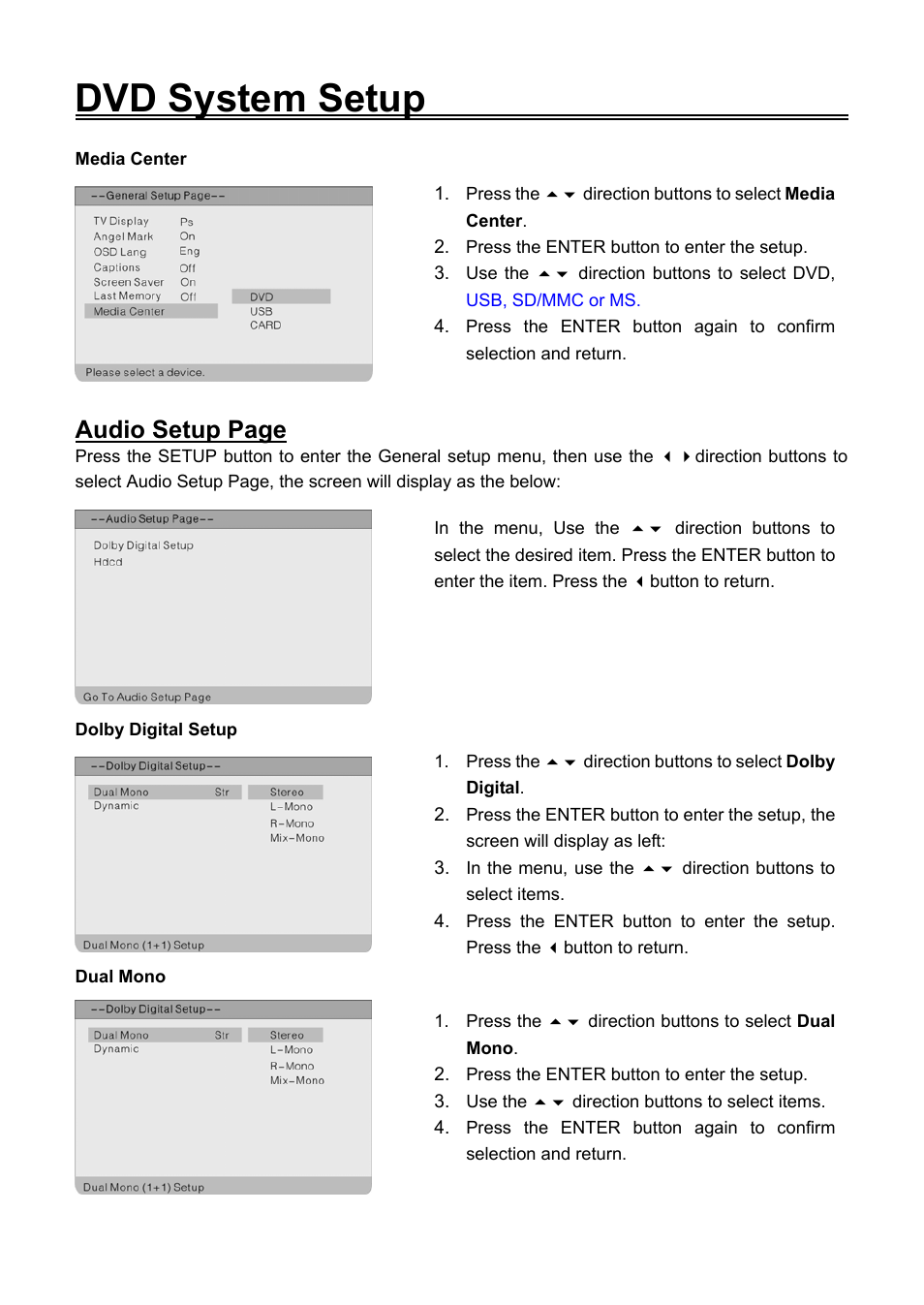 Dvd system setup, Audio setup page | Audiovox FPE1506DV User Manual | Page 37 / 45