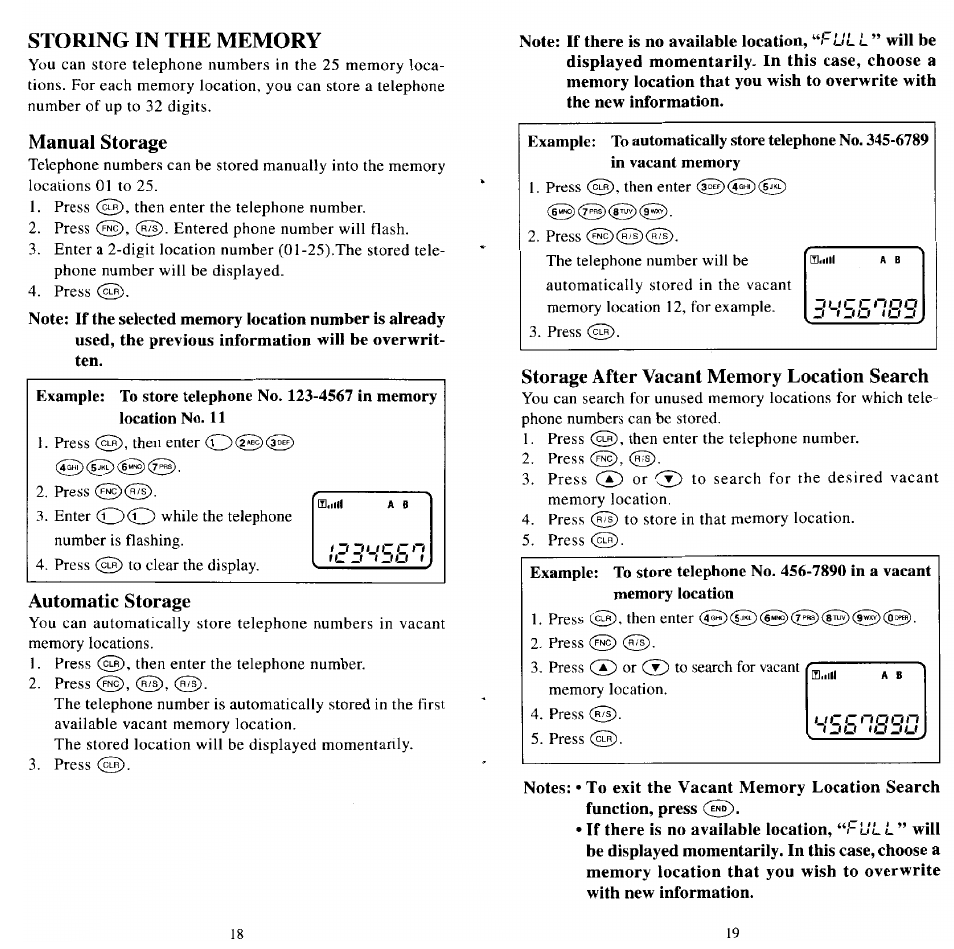 Storing in the memory, Manual storage, Automatic storage | Note: if there is no available location, Storage after vacant memory location search, N.iill, 1^0 io_'u, Manual storage automatic storage | Audiovox MVX501 User Manual | Page 11 / 24