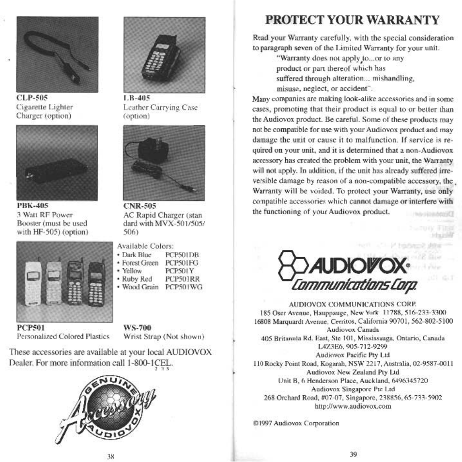 Cnr-505, Protect your warranty, Q3/tjdioiio | Audiovox MVX501 User Manual | Page 21 / 24