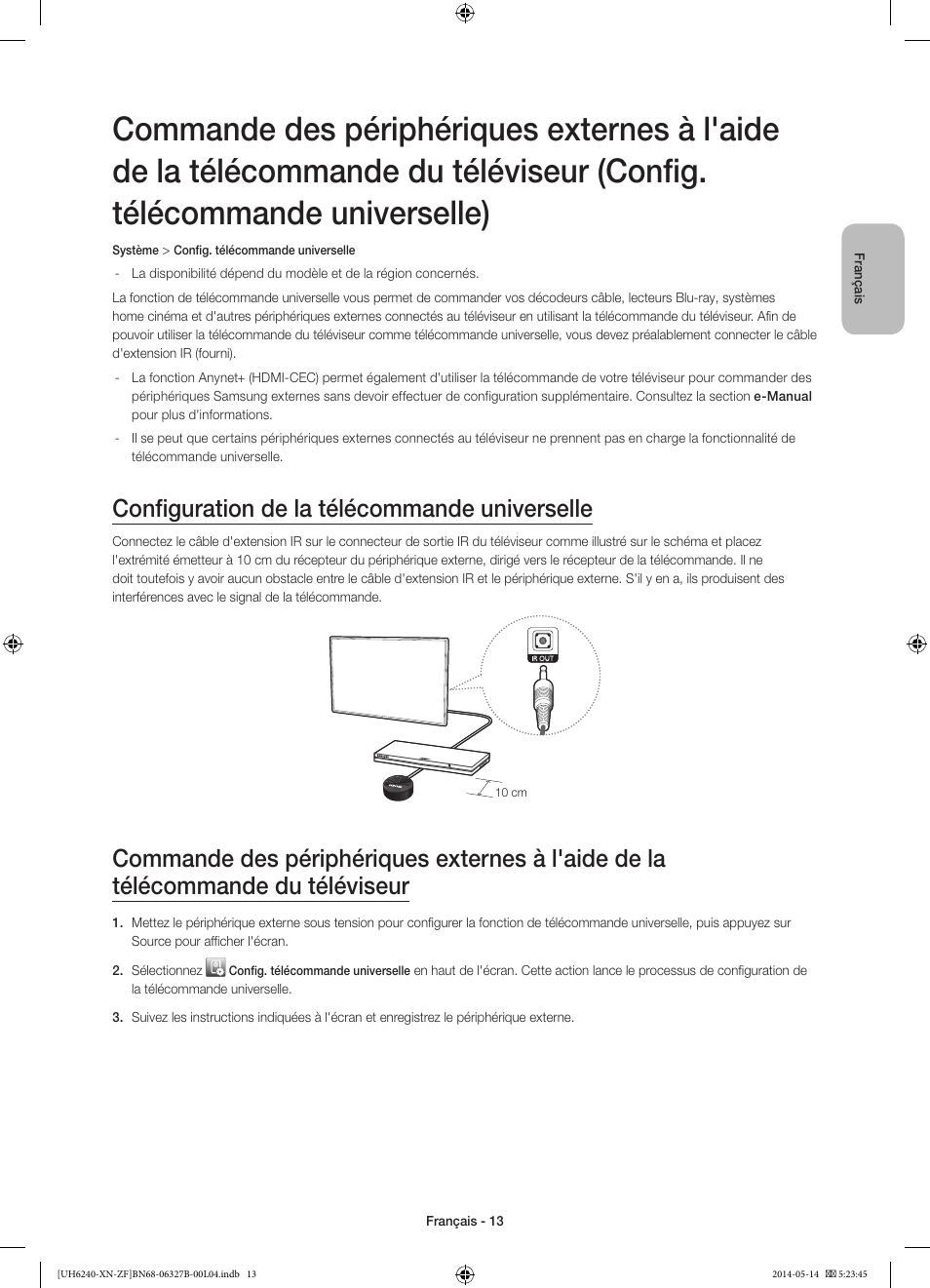 Configuration de la télécommande universelle | Samsung UE48H6200AW User Manual | Page 33 / 81