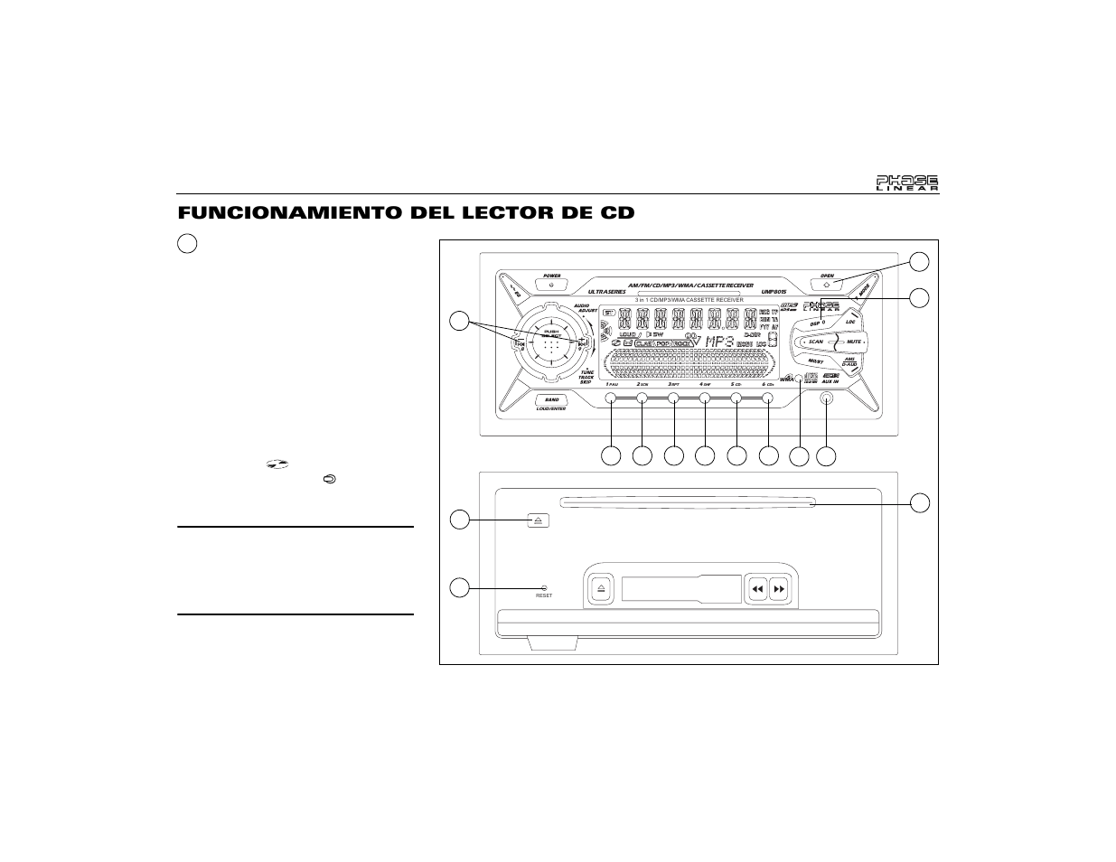 Funcionamiento del lector de cd | Audiovox Jensen Phase Linear UMP8015 User Manual | Page 29 / 59