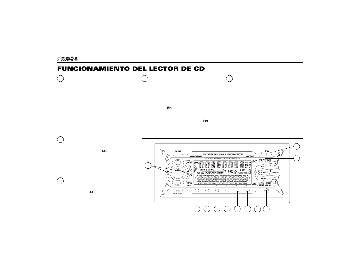 Funcionamiento del lector de cd | Audiovox Jensen Phase Linear UMP8015 User Manual | Page 30 / 59