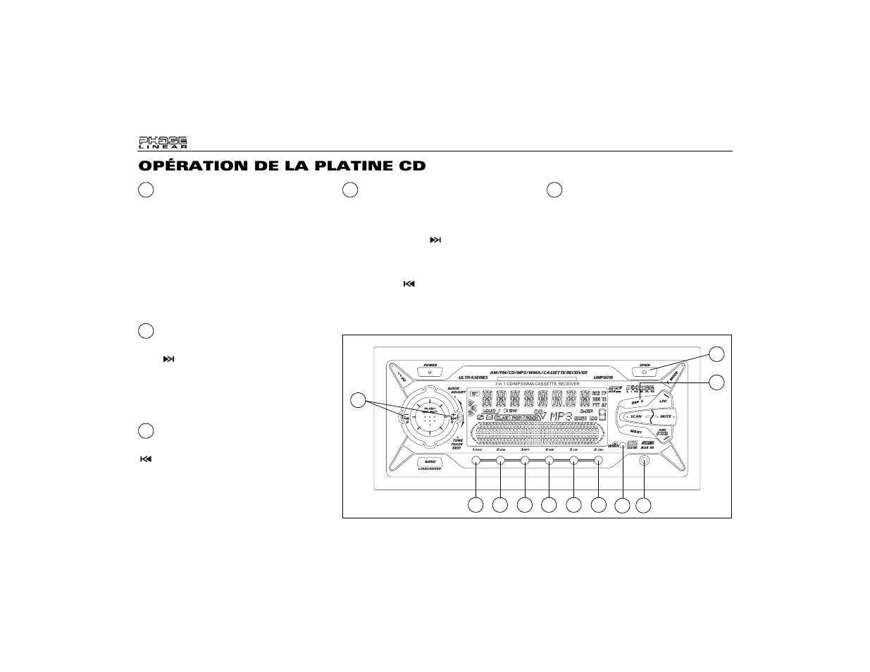 Opération de la platine cd | Audiovox Jensen Phase Linear UMP8015 User Manual | Page 50 / 59