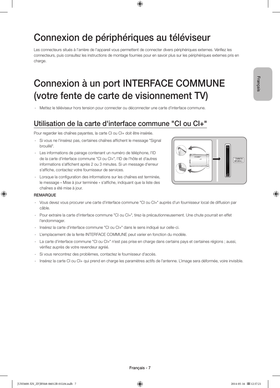 Connexion de périphériques au téléviseur | Samsung UE22H5610AW User Manual | Page 27 / 81