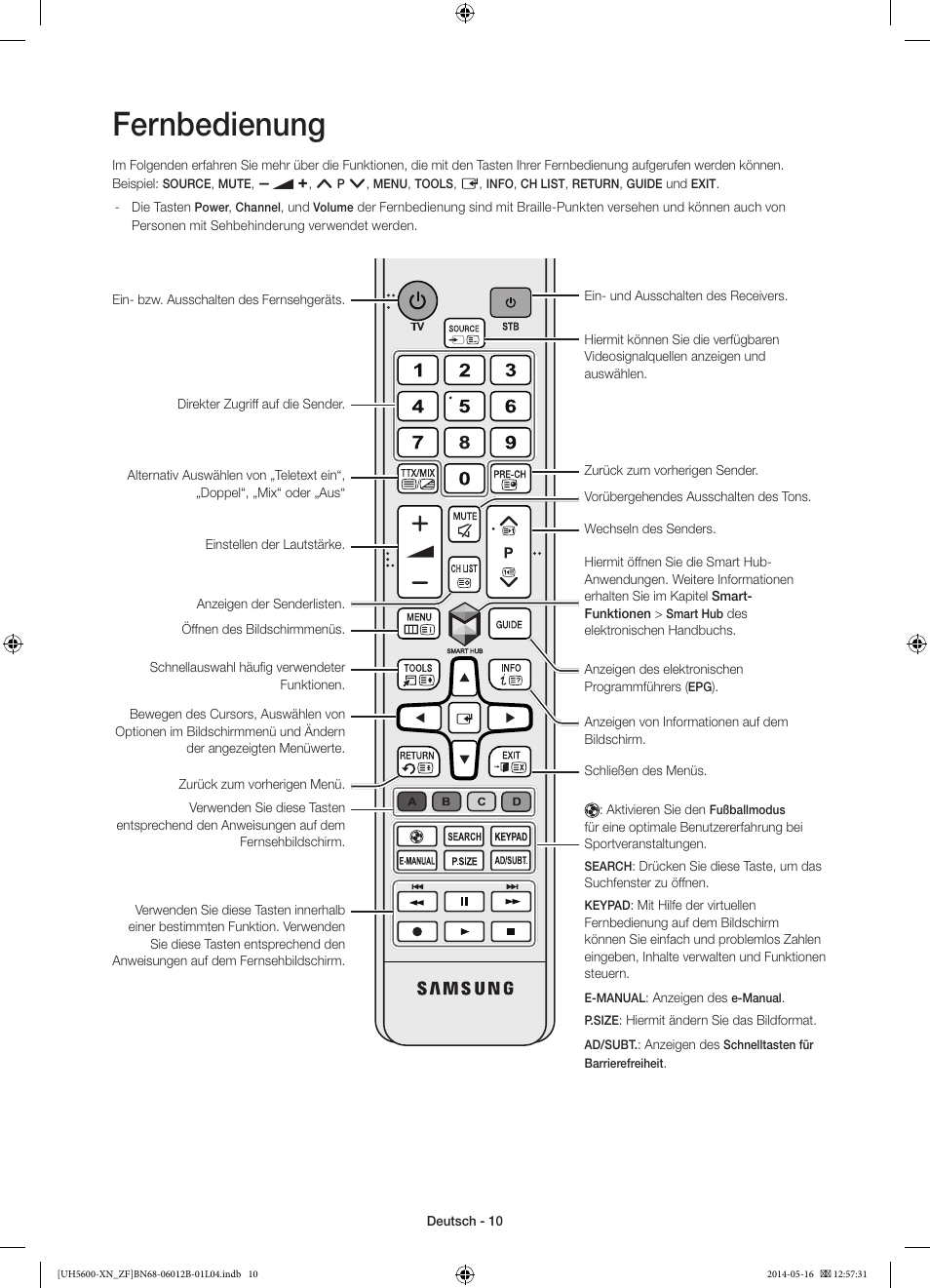 Fernbedienung | Samsung UE22H5610AW User Manual | Page 50 / 81