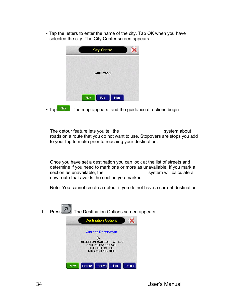 Adding detours and stopovers | Audiovox NVX226 User Manual | Page 36 / 50