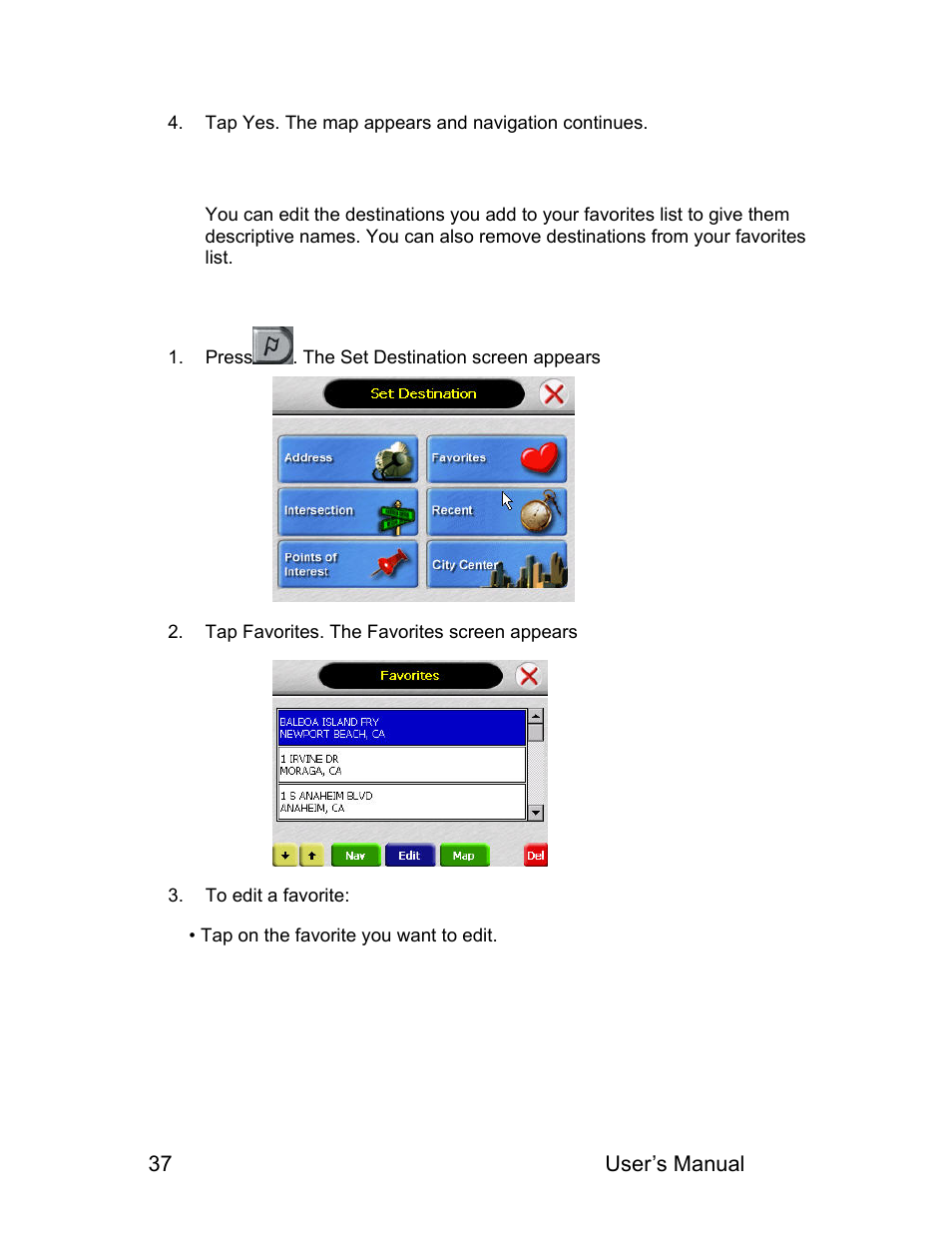 Managing your favorites list | Audiovox NVX226 User Manual | Page 39 / 50