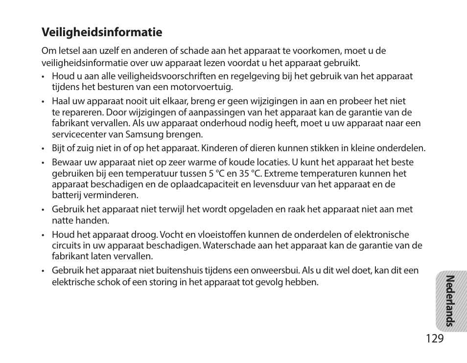 Veiligheidsinformatie | Samsung HM7000 User Manual | Page 131 / 160