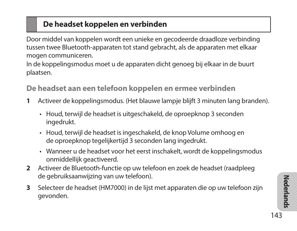 De headset koppelen en verbinden | Samsung HM7000 User Manual | Page 145 / 160