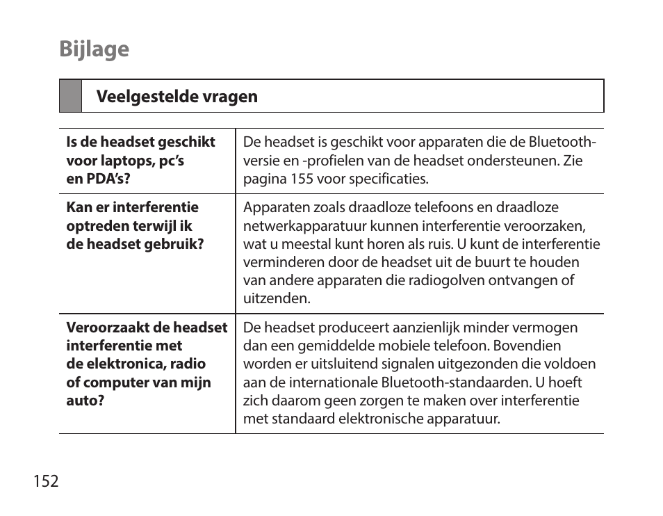 Bijlage, Veelgestelde vragen | Samsung HM7000 User Manual | Page 154 / 160