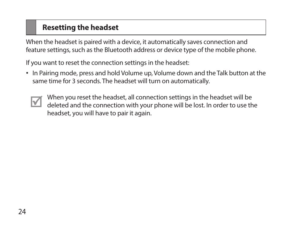 Resetting the headset | Samsung HM7000 User Manual | Page 26 / 160