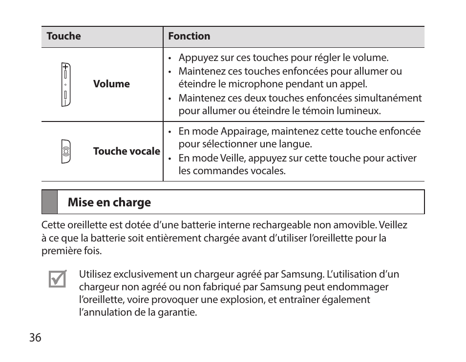 Mise en charge | Samsung HM7000 User Manual | Page 38 / 160