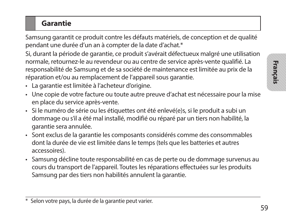 Garantie | Samsung HM7000 User Manual | Page 61 / 160