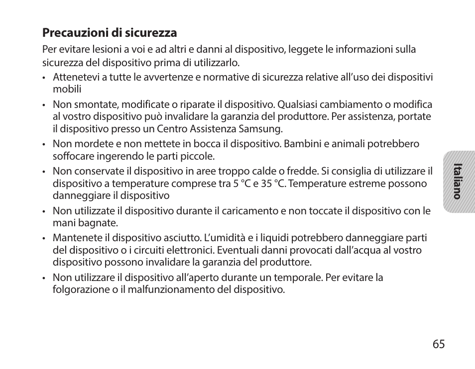 Precauzioni di sicurezza | Samsung HM7000 User Manual | Page 67 / 160