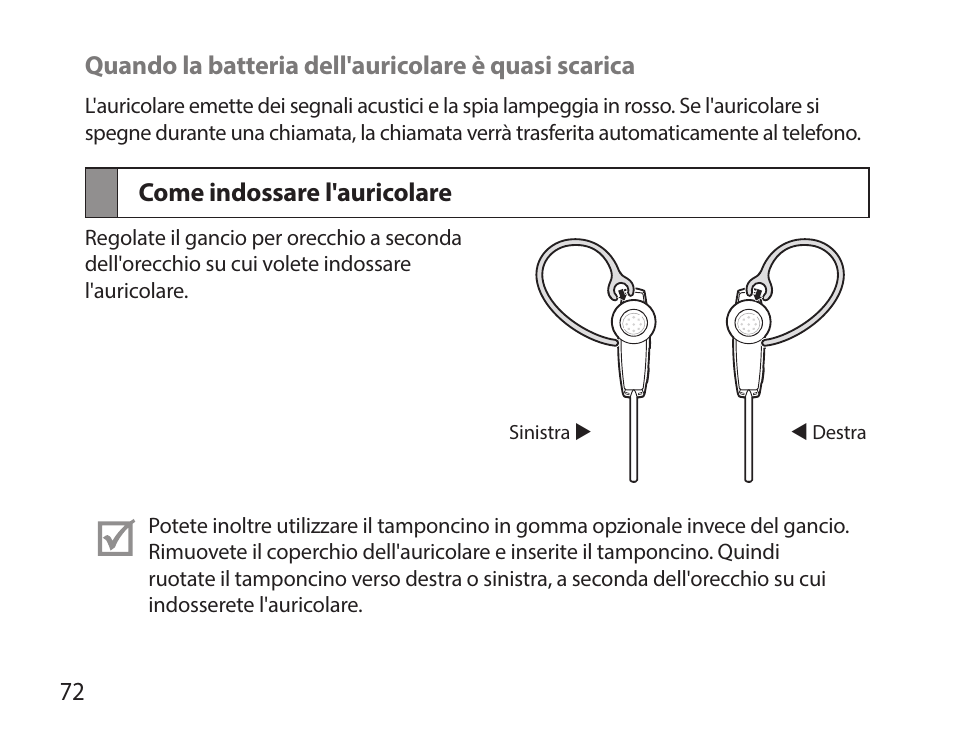 Come indossare l'auricolare | Samsung HM7000 User Manual | Page 74 / 160